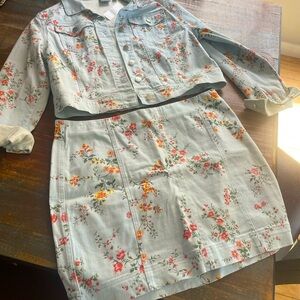 New York and Company, Jean jacket, matching skirt set.